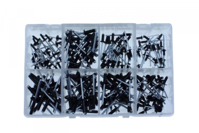 ASSORTMENT OF BLIND RIVETS BLACK STANDARD AND LARGE HEAD 200 PCS (1)