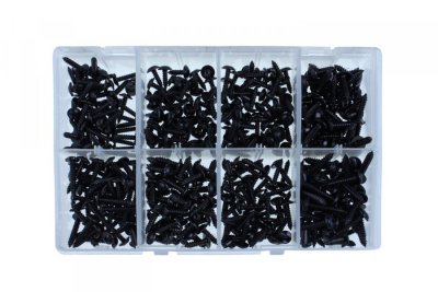 ASSORTMENT LBK SHEET METAL SCREWS + COLLAR BLACK PHILIPSDRIVE 400 PCS (1)