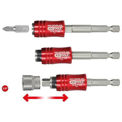 KS-TOOLS 1/4" (6,3mm) 2-in-1 Snelwissel Bithouder/dophouder