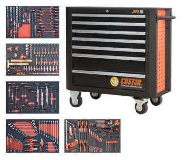 CUSTOR Tool Trolley King Size Deluxe, 5 Trays Filled In Foam, 27 Modules