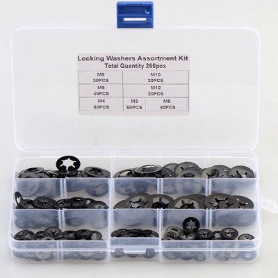 ASSORTMENT OF AXLE LOCK WASHERS STARLOCKS WITH STAINLESS STEEL CAP AND WITHOUT CAP 300 PCS (1)