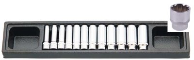 CUSTOR 3/8" (10mm) Socket Set Long 12-sided, 12-piece