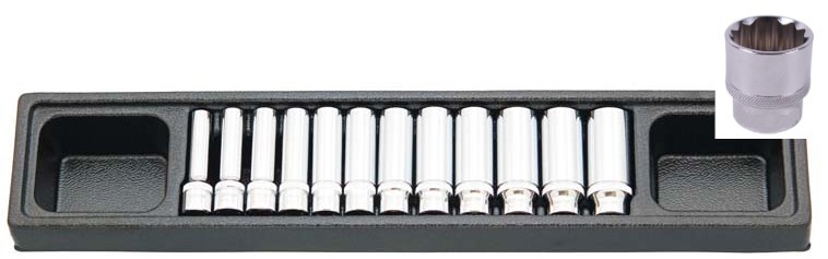 CUSTOR 3/8" (10mm) Doppenset Lang 12-kant, 12-delig