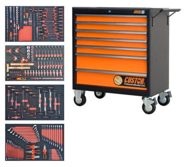 CUSTOR Gereedschapswagen King Size, 4 Laden Gevuld In Foam, 20 Modules