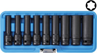 BGS TECHNIC 1/2" (12,5mm) Power Socket Set E-Profile Long, E10-e24, 9-Piece