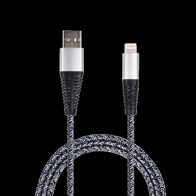 2GO Usb-datakabel Apple Lightning-> Usb, Nylon Zilver, 100cm