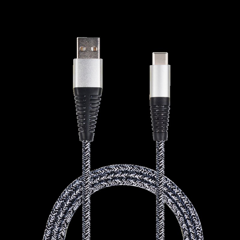 2GO Usb-datakabel Usb Type-c -> Usb, Nylon Zilver, 100cm