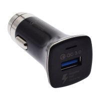 2GO Chargeur De Voiture Chargeur Rapide, 1x Usb 3a, 12v/24v, Noir