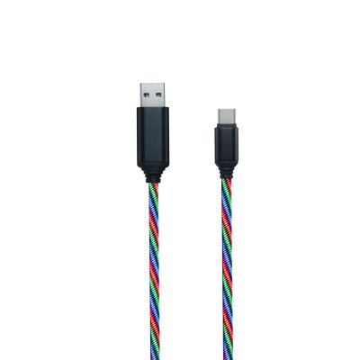 2GO Usb-câble De Données Usb Type-c -> Usb, Nylon Led 3 Couleurs, 100cm