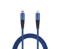 2GO Usb data cable Apple/lightning -> Usb Type-c, Nylon Blue, 100cm