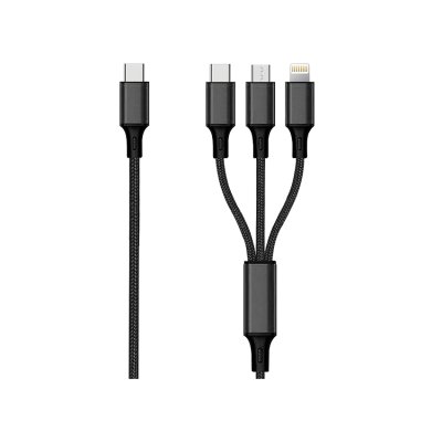 2GO Usb-laadkabel Usb Type-c, 3in1, Nylon Zwart, 150cm