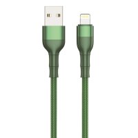 2GO Usb data cable Apple/lightning-> Usb, Nylon Green, 100cm