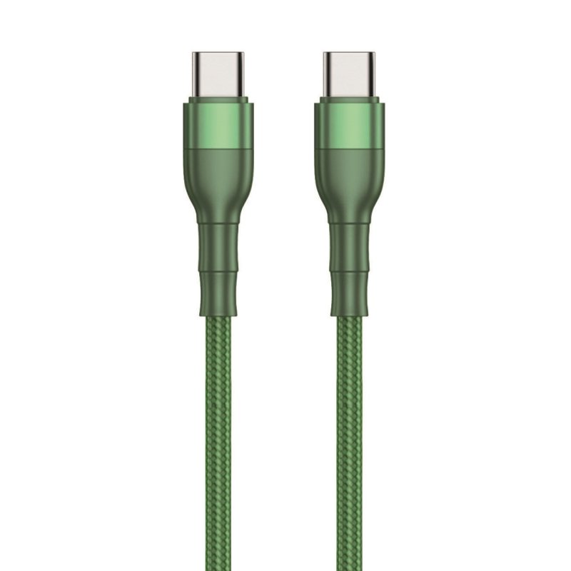 2GO Usb-datakabel Usb Type-c -> Usb Type-c , Nylon Groen, 100cm