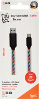 2GO Usb-câble De Données Usb Type-c -> Usb, Nylon Led 3 Couleurs, 100cm