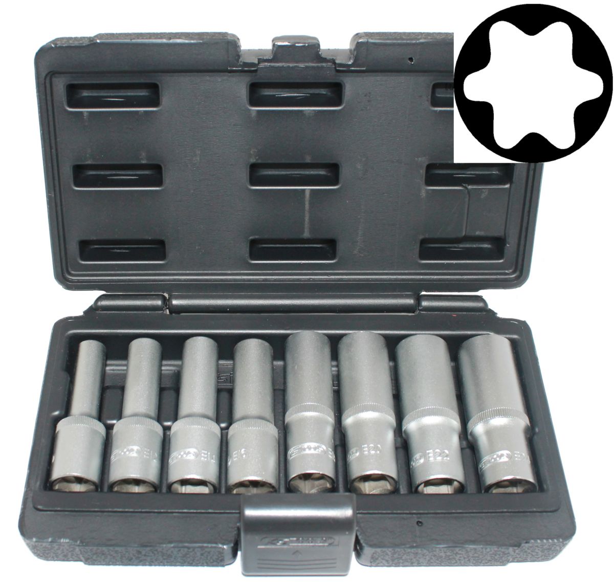 KS-TOOLS 1/2" (12,5mm) Doppenset E-torx Lang, 8-delig