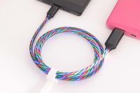 2GO Usb-câble De Données Usb Type-c -> Usb, Nylon Led 3 Couleurs, 100cm