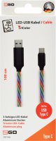 2GO Usb-datakabel Usb Type-c -> Usb, Nylon 3-kleurige Led, 100cm