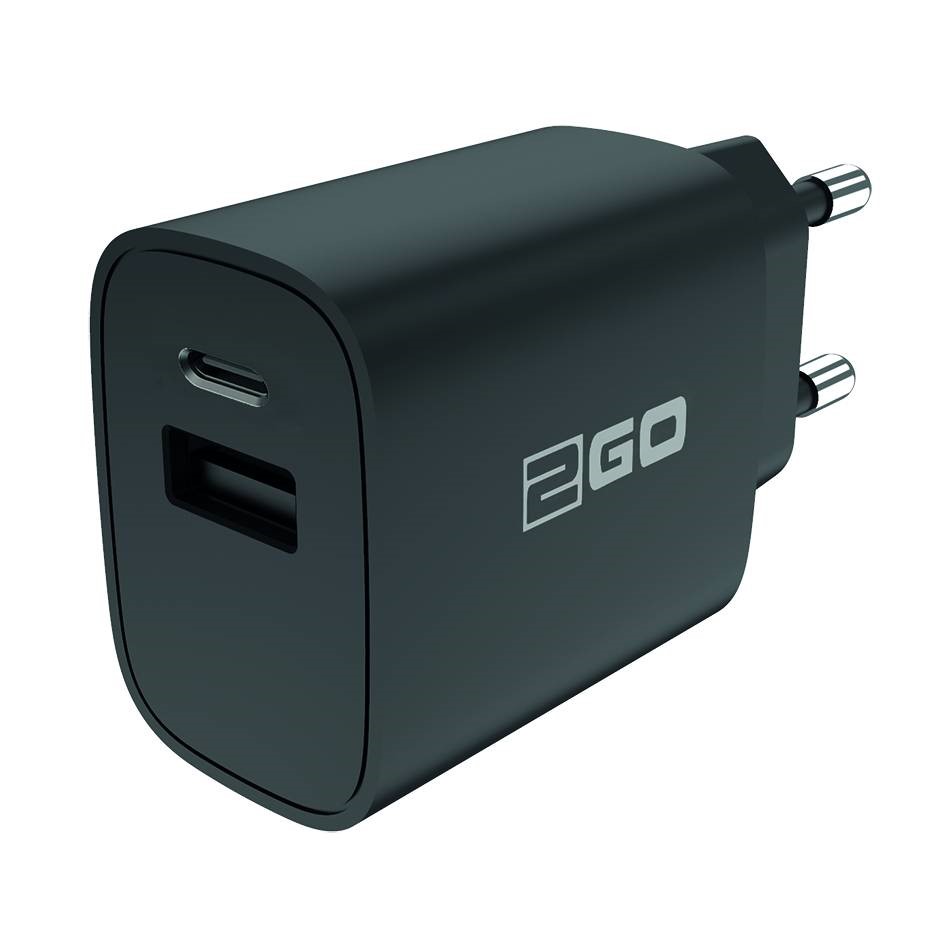 2GO Thuislader/snellader 240v, Usb+usb-c, 20w, 3,1