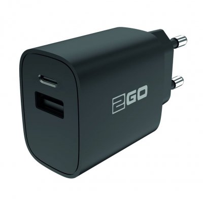 2GO Thuislader/snellader 240v, Usb+usb-c, 20w, 3,1a