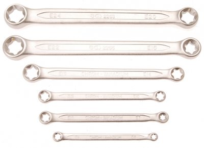 BGS TECHNIC Ring Wrench Set With E-Profile | Flat | E6 X E8 - E20 X E24 | 6 Pcs