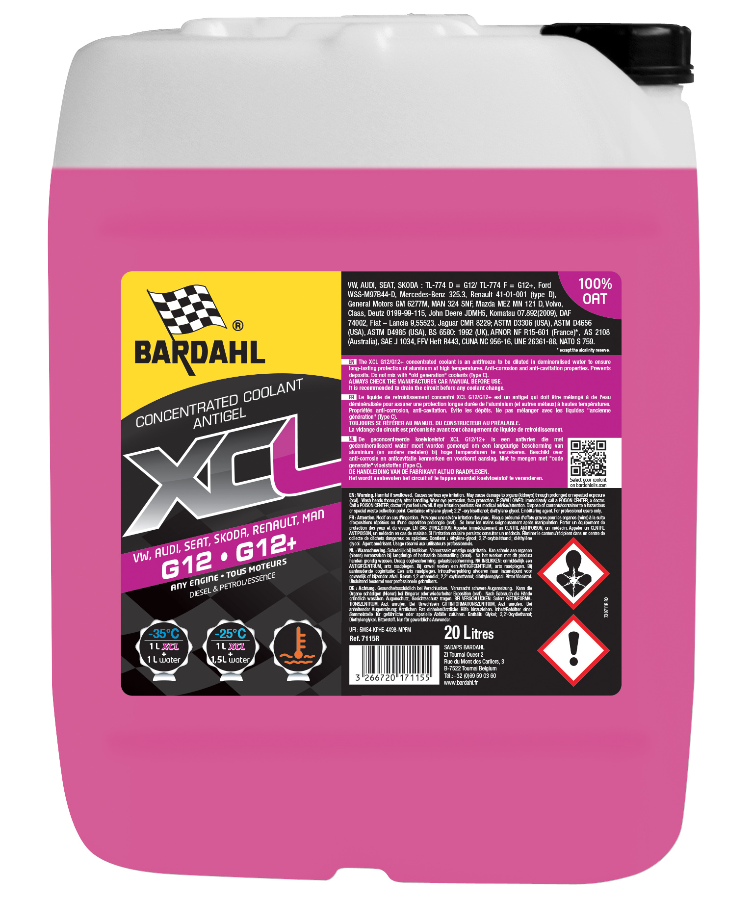 BARDAHL Xcl Antigel G12/g12+ Rose, 20l