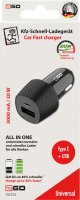 2GO Car Charger Fast Charger 12/24v, Usb + Usb-c, 3.1a + 20w