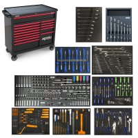 SP TOOLS Custom Series Tool Cart, 14 Tiroirs Xl, 327 Pièces, Poignées Rouges