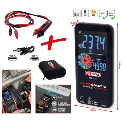 KS-TOOLS Automatic Digital Multimeter Incl. Test Pens