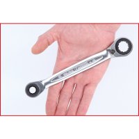 KS-TOOLS 4in1 Double Ring Ratchet Wrench, Switchable, 10x13x17x19mm