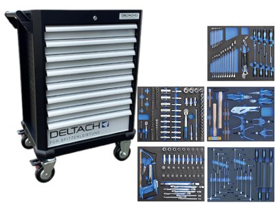 DELTACH Chariot à Outils D2-compact, 5 Tiroirs Remplis De Mousse, 214 Pcs | 524250