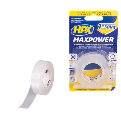 HPX Maxpower Double-Sided Transparent Tape, 19mmx2m