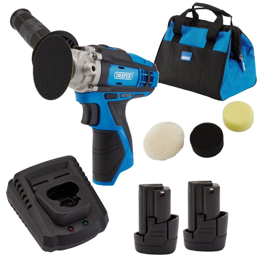DRAPER 12v Battery Polisher Mini 75mm With Accessories