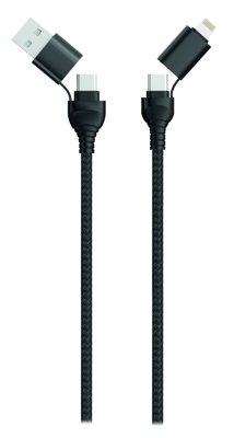2GO Multi 4in1 Câble Usb/usb-c -> Usb-c/apple Lightning, 120cm, Noir