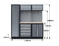 SP TOOLS Professional Garage Wall System 2 Back panels + cabinet with stainless steel worktop