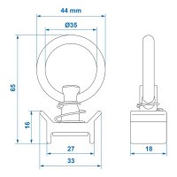 PROPLUS Stud Fitting Enkel Met Ring 44mm Rond Voor Bindrail