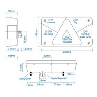 Feu Arrière ASPÖCK Multipoint V, Droit, Avec Feu De Recul, 5 Broches