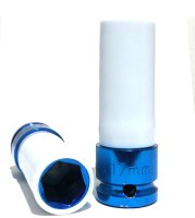 DELTACH 1/2" (12,5mm) Krachtdop Zeskant Met Kunststof Beschermhoes 17mm, Blauw, 85mm Lang