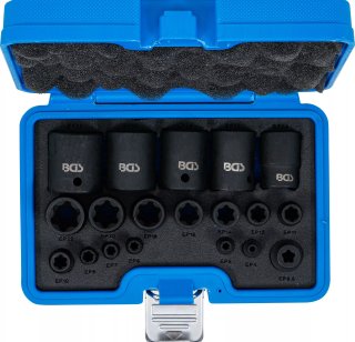 BGS Technic 74554 E-Torx Plus krachtdoppenset E-torx Plus, Ep4-ep32, 1/2" (12,5mm), 1/4" (6,3mm), 3/8"(10mm), 19dlg