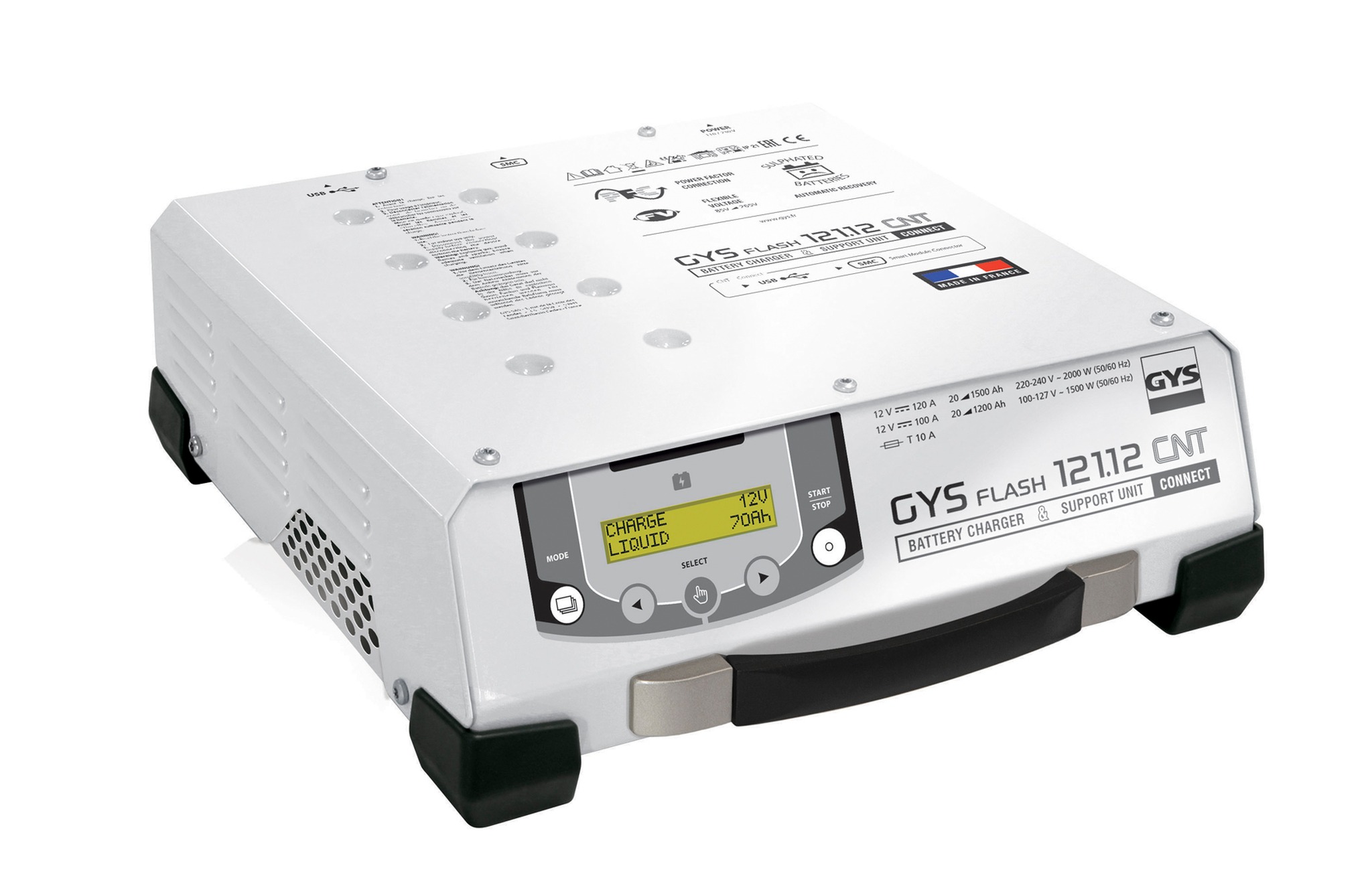 GYS 026971 - 'GYS GYSFLASH 121.12 CNT FV MULTIFUNCTIONELE STABIELE LADER MET INVERTERTECHNOLOGIE EN KABELS (5M), 120A, 20 TOT 1500AH (1)
