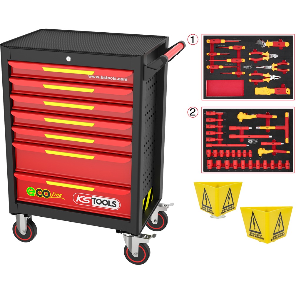 KS 117.6144 - KS-TOOLS 117.6144 ECOline gereedschapwagen met geïsoleerde gereedschappen voor hybride- en elektrische voertuigen
