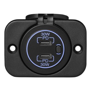 Proplus boîtier encastrable USB-C chargeur rapide avec 2x USB-C, 12/24v, 3a