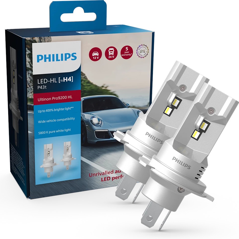 PHI 11342U92X2-PHILIPS ULTINON PRO9200 LED H4, 5800K, WIT (2STUKS)