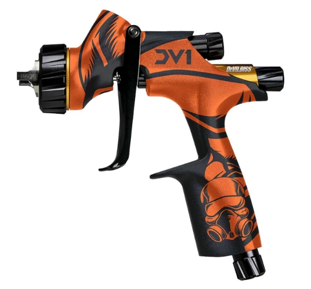 Pistolet à peinture DeVilbiss DV1 vernis transparent avec godet supérieur, édition limitée 'Old school' 1,3mm