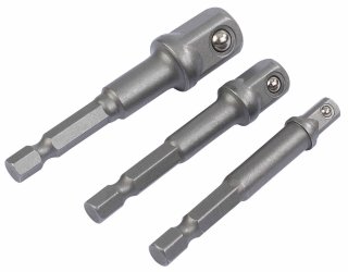 Draper socket adapters 1/4" hex to 1/4", 3/8" and 1/2" square, set of 3