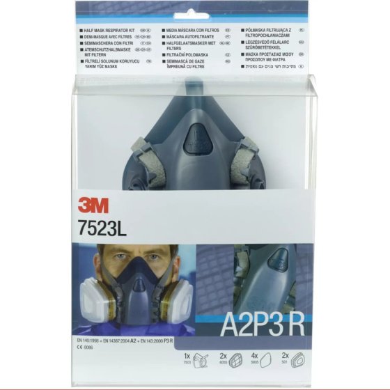 3M 7523L herbruikbaar halfgelaatsmasker startpakket A2P3 R, Large