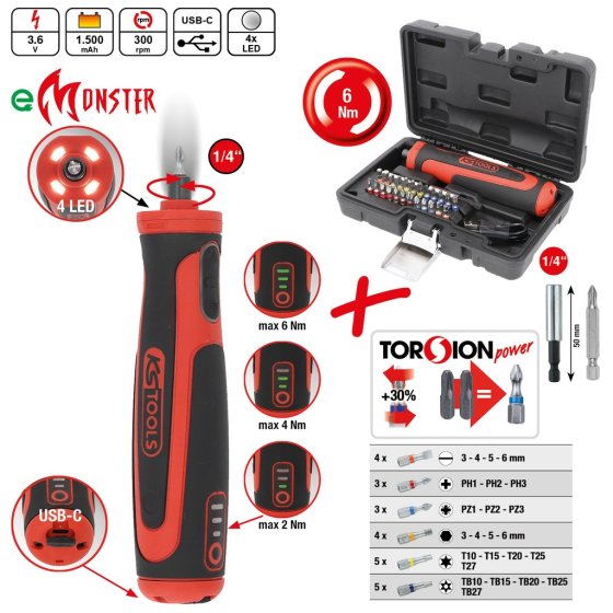 KS TOOLS eMONSTER coffret de visseuse porte-embouts sans fil 27 pièces 6 Nm