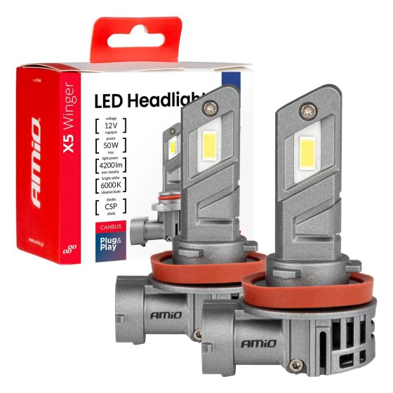 Kit d’ampoules LED AMIO X5 Winger H8/H9/H11 6000K 50W 12V (2 pièces)