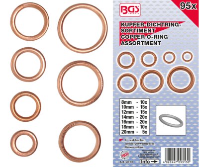 BGS TECHNIC Assortment of Hollow Copper Seals, 95 Pieces