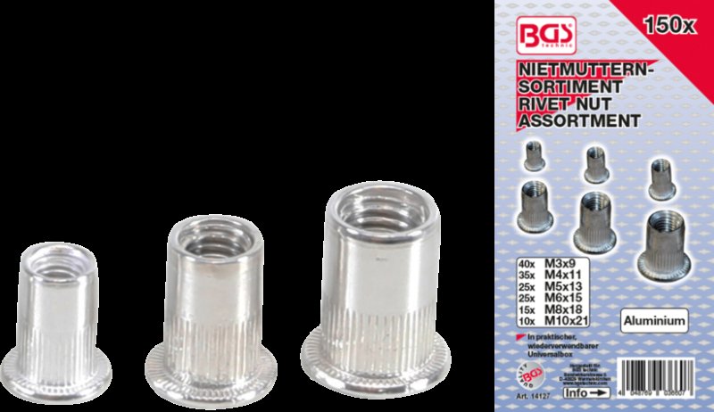 BGS TECHNIC Assortiment Blindklinkmoeren Alu, 150-delig