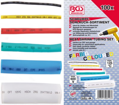 BGS TECHNIC Assortiment Kleuren Krimpkousen, 100-delig